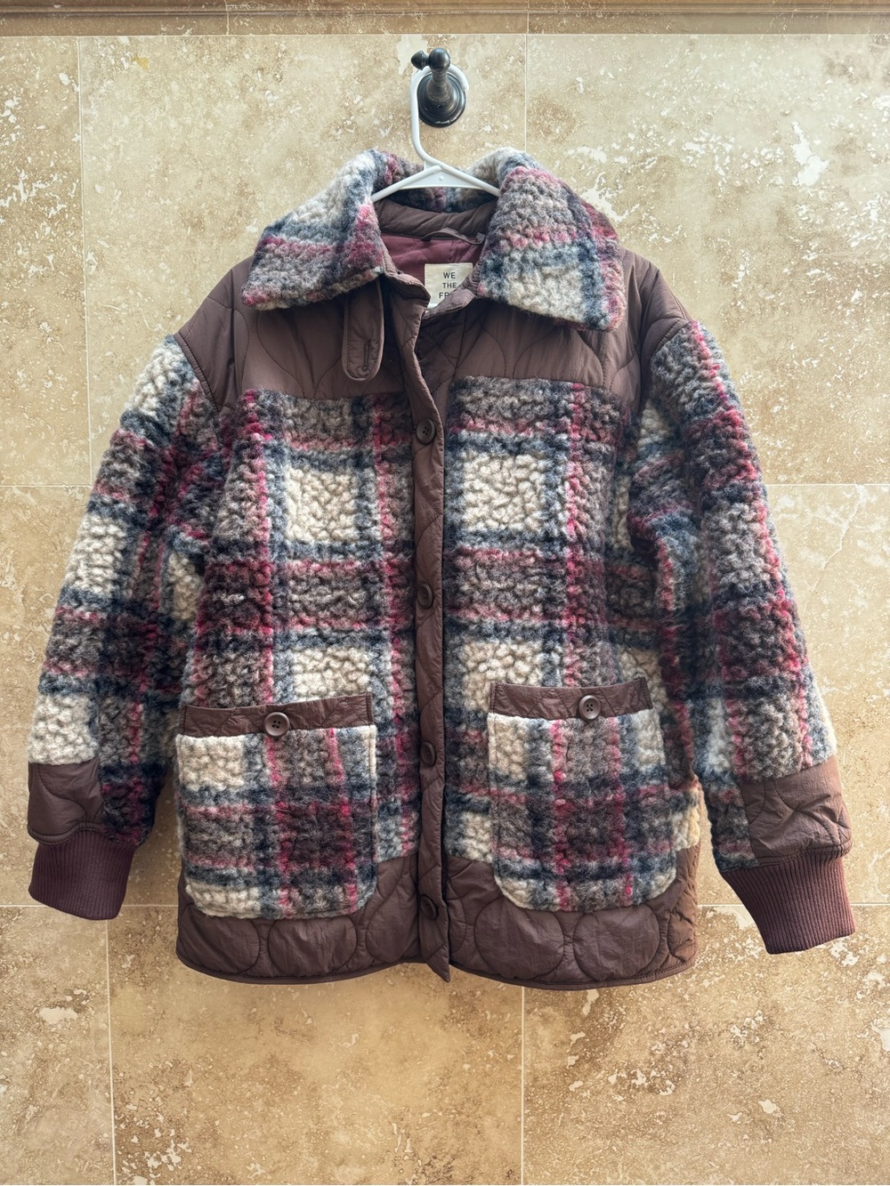 Free People Sana Quilted Plaid Fleece Bomber Jacket Size Small